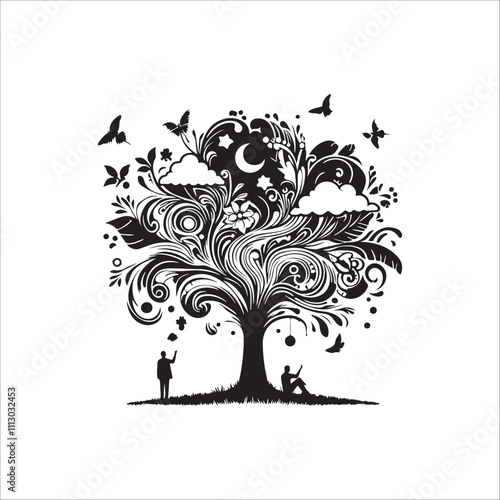 best banyan tree vector silhouette