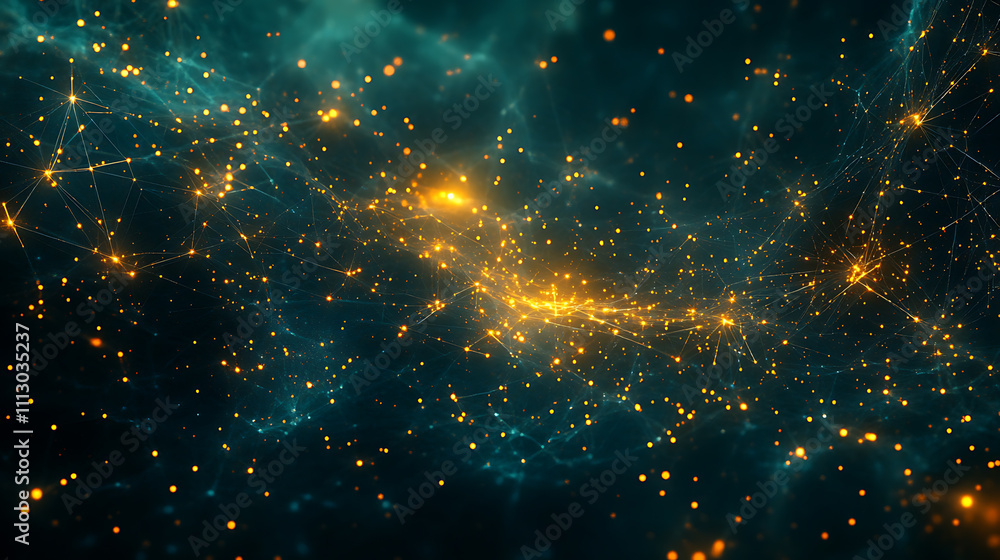 Abstract Network Connection Golden Lights Deep Teal Background Digital Art Abstract Network Connection Golden Lights Deep Teal Background Digital Art