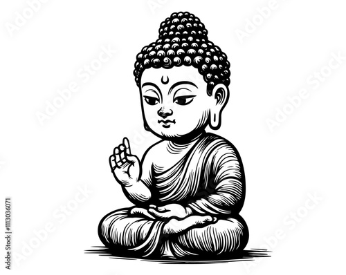 peaceful buddha meditation scene with lotus flowers black vector art