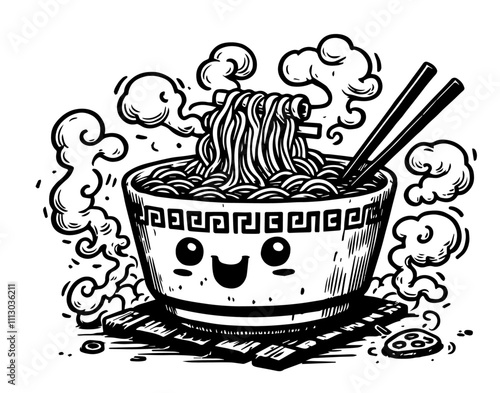 traditional asian noodle bowl in monochrome black vector art