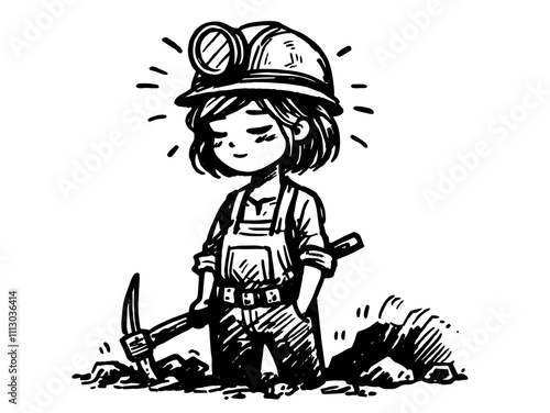 traditional miner illustration with detailed linework black vector