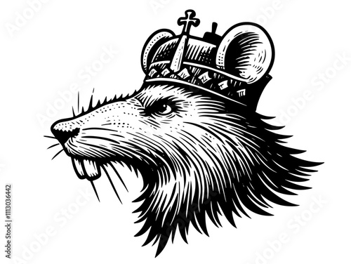 fierce rat warrior portrait with sharp features and gothic clothing in monochrome style