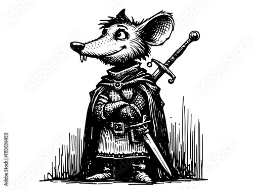 fierce rat warrior portrait with sharp features and gothic clothing in monochrome style