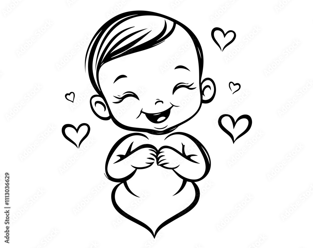 Obraz premium adorable baby back with heart icon in sketch style 