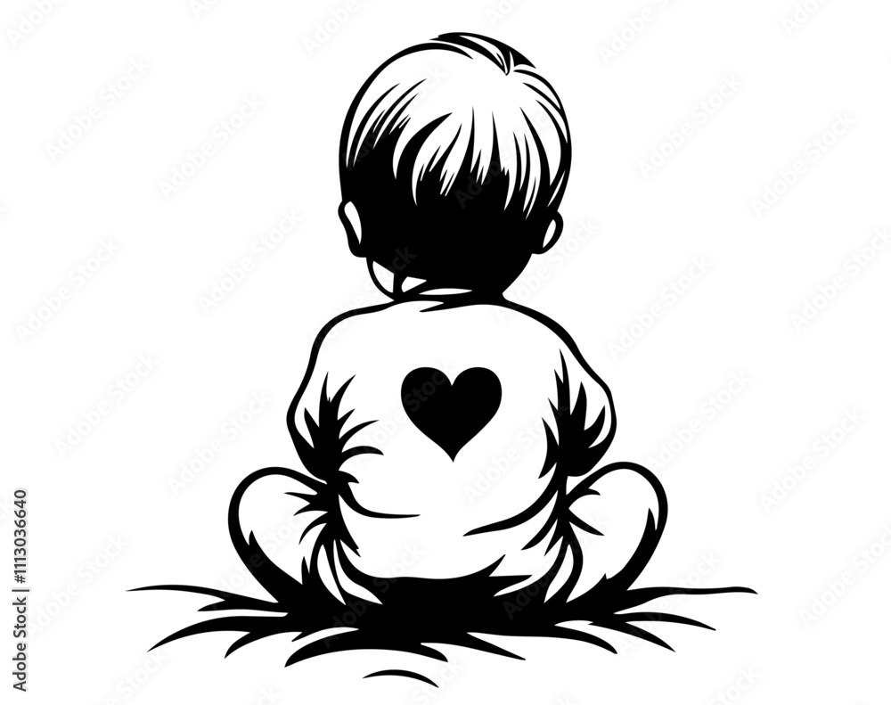 adorable baby back with heart icon in sketch style adorable baby back with heart icon in sketch style