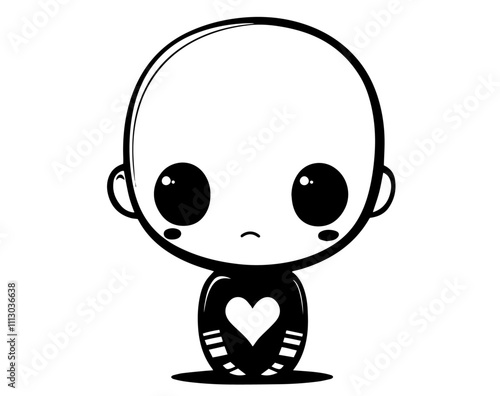 adorable baby back with heart icon in sketch style 