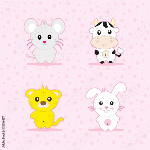 cute animals set