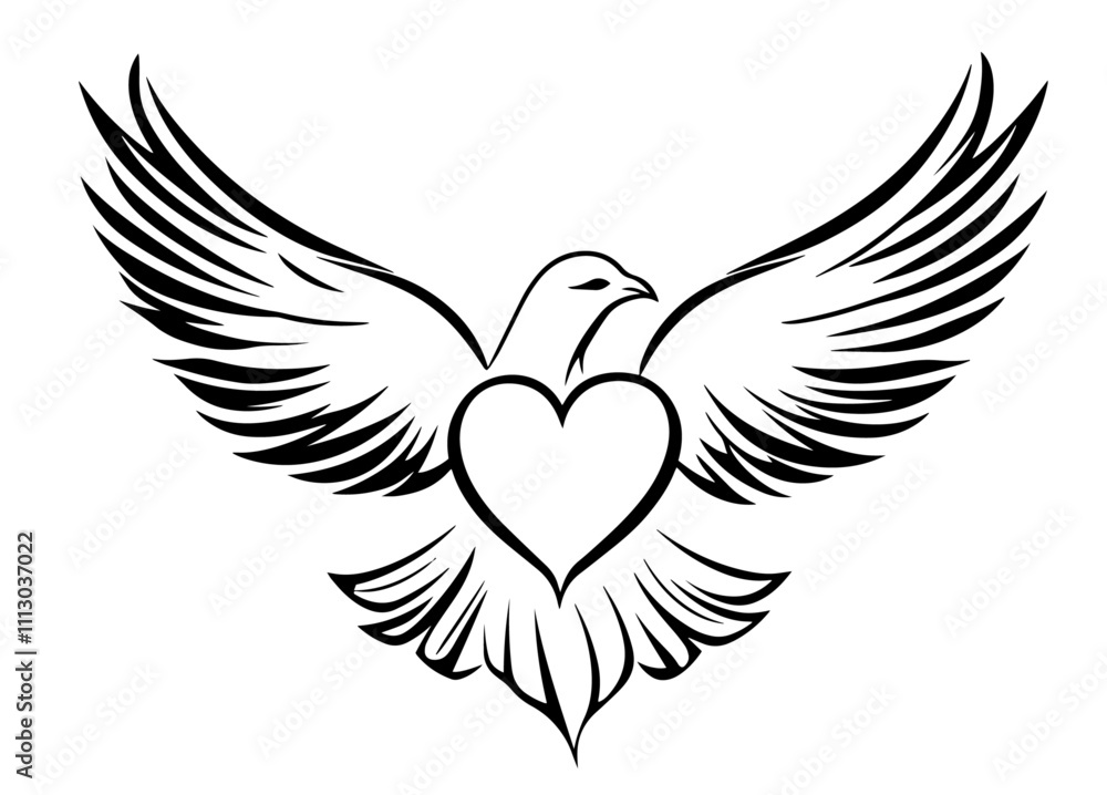 Obraz premium symbolic dove illustration with heart, love and peace concept