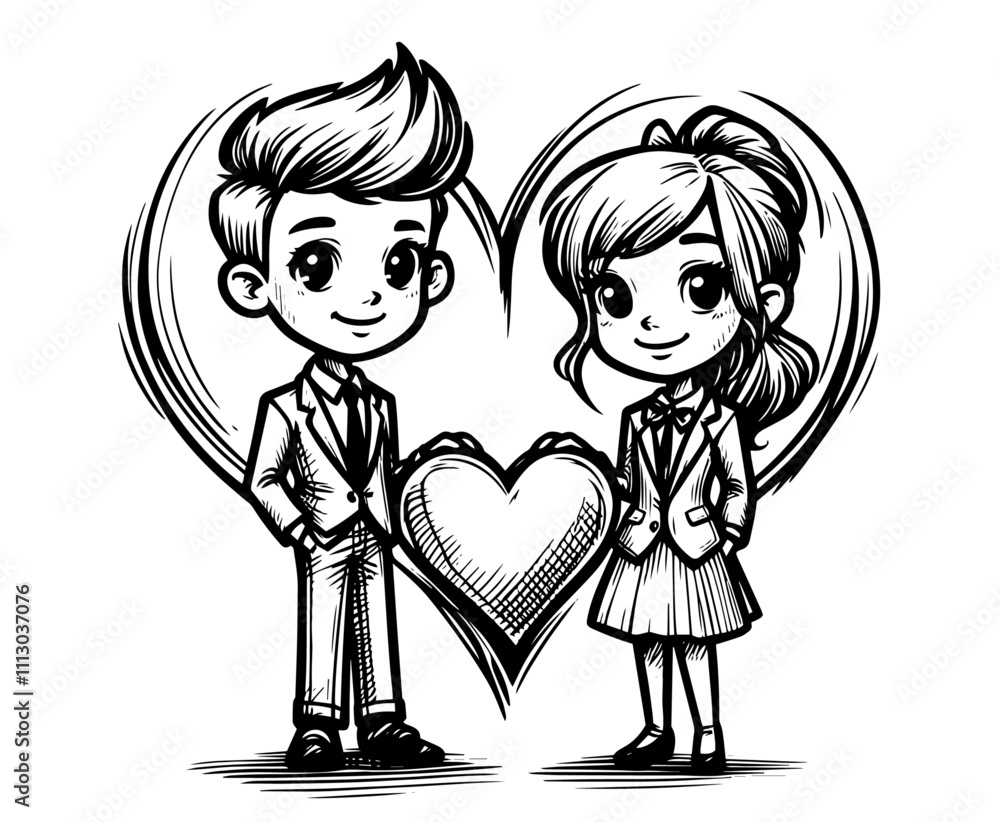 Sweet romantic pair in love – minimal black vector for Valentine's Sweet romantic pair in love – minimal black vector for Valentine's