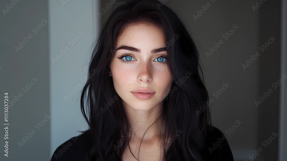 Intense Eyes: A Portrait of a Brunette with Dark Hair Intense Eyes: A Portrait of a Brunette with Dark Hair