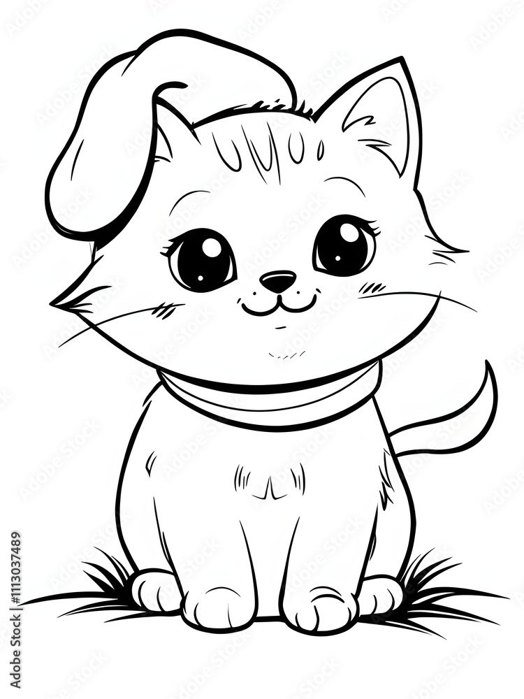 Fototapeta premium Cartoon Kitten Coloring Page Illustration
