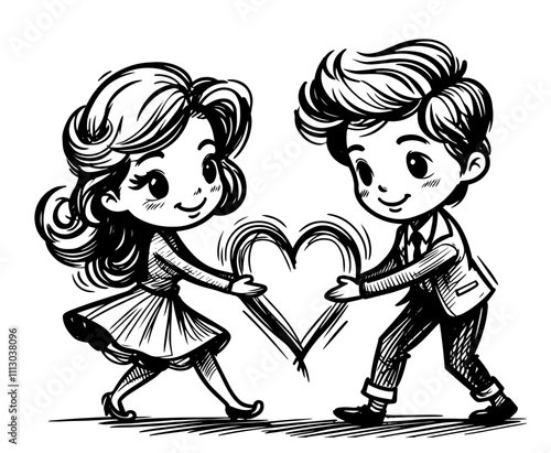 Charming couple embracing Valentine's love – artistic black vector