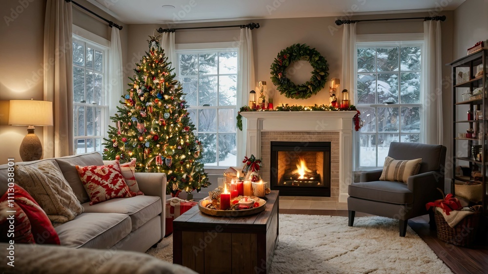 A Christmas tale by the fireplace: coziness, the warmth of the fire, a decorated tree, gifts, and festive decor fill the home with joy and holiday spirit. A Christmas tale by the fireplace: coziness, the warmth of the fire, a decorated tree, gifts, and festive decor fill the home with joy and holiday spirit.