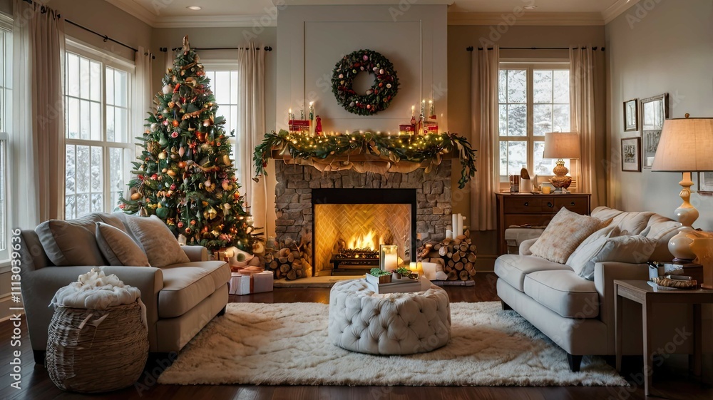A Christmas tale by the fireplace: coziness, the warmth of the fire, a decorated tree, gifts, and festive decor fill the home with joy and holiday spirit. A Christmas tale by the fireplace: coziness, the warmth of the fire, a decorated tree, gifts, and festive decor fill the home with joy and holiday spirit.