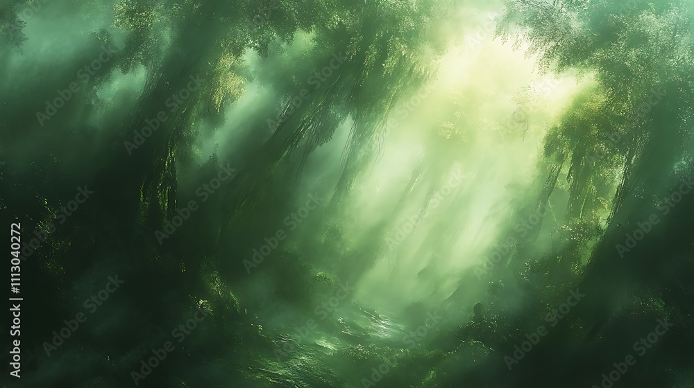 Mystical Green Forest Path Sunlight Stream Mystical Green Forest Path Sunlight Stream