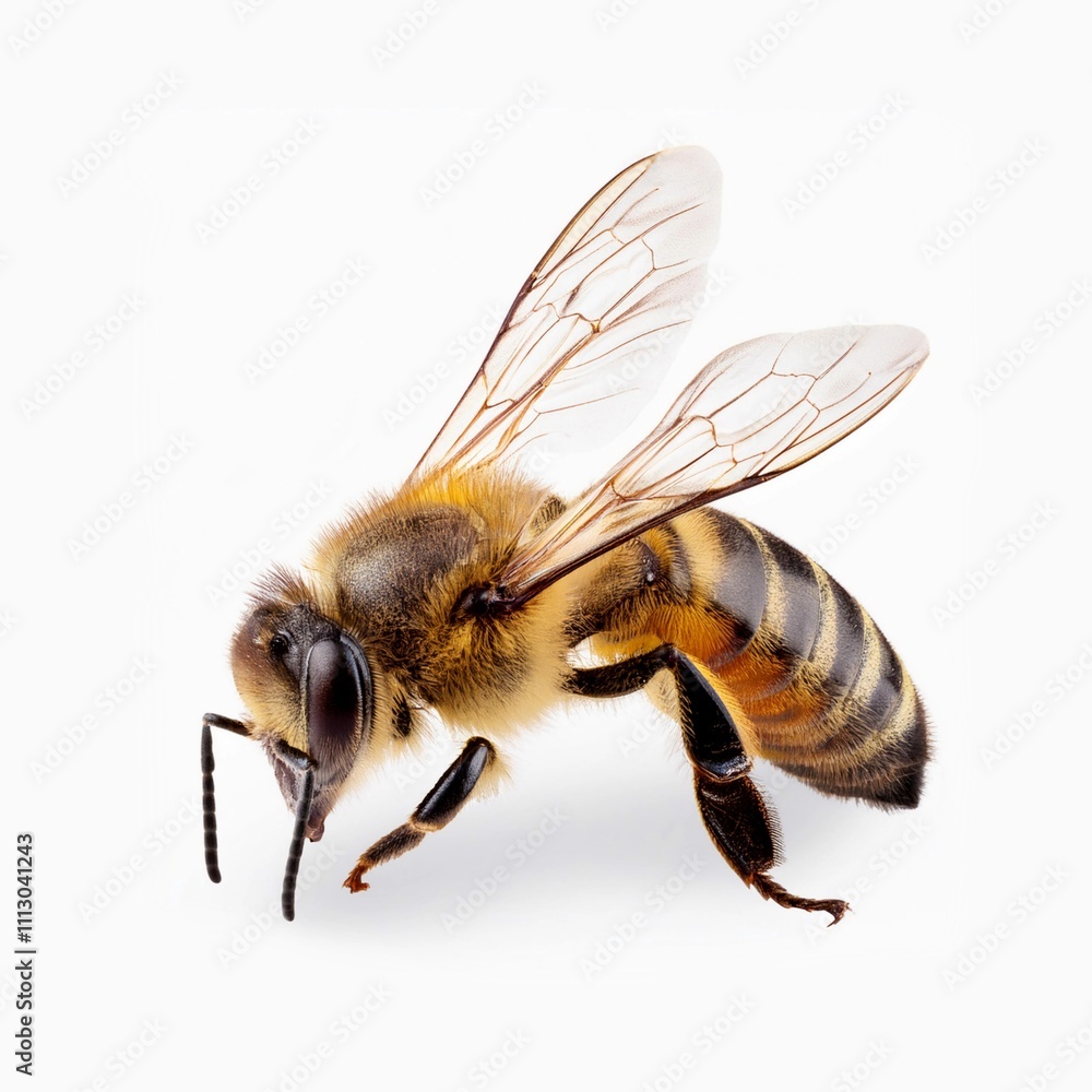 Bee or honey bee Apis Mellifera, european or western honey bee isolated on white background with clipping path and full depth of field Bee or honey bee Apis Mellifera, european or western honey bee isolated on white background with clipping path and full depth of field