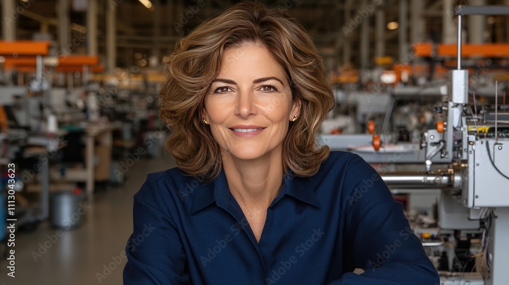 In a tailoring studio, a cheerful woman in her thirties skillfully sews fabric on an industrial embroidery machine, bringing her design ideas to life In a tailoring studio, a cheerful woman in her thirties skillfully sews fabric on an industrial embroidery machine, bringing her design ideas to life