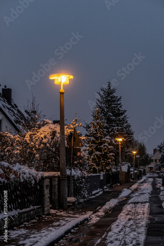 Neighborhood street in the winter photo