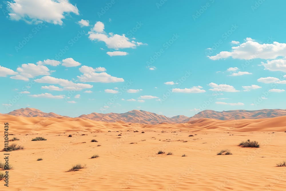 Desert Landscape with Blue Sky and Clouds Desert Landscape with Blue Sky and Clouds