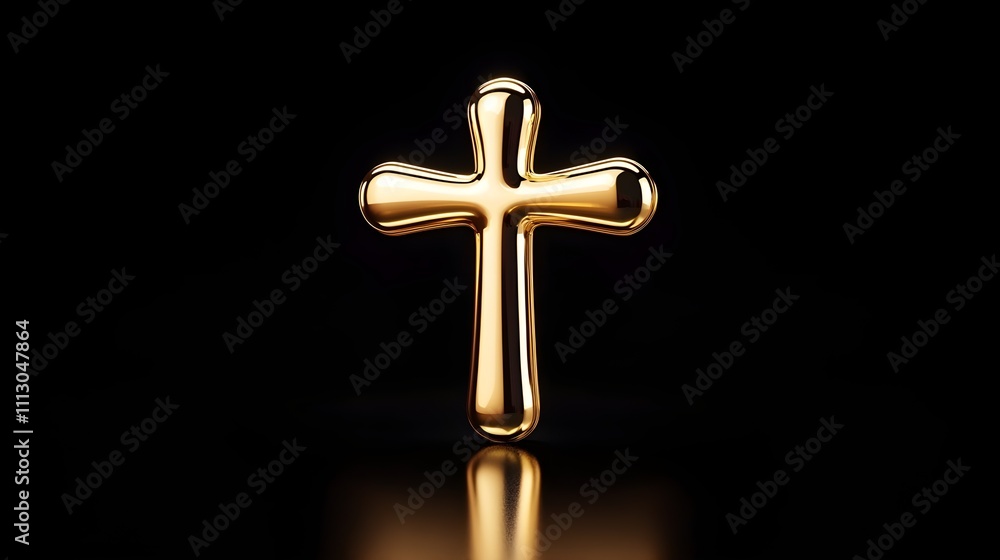 Shiny golden cross, minimalist black setting, modern religious icon, elegant simplicity Shiny golden cross, minimalist black setting, modern religious icon, elegant simplicity