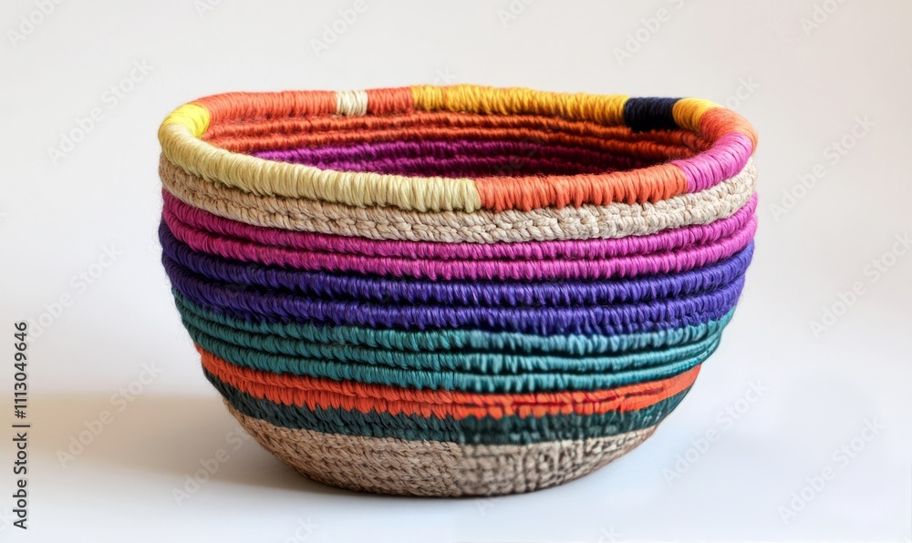 A of colorful threads can be seen woven into a handwoven basket adding a vibrant pop of color to the neutral base of the tightly woven reeds. A of colorful threads can be seen woven into a handwoven basket adding a vibrant pop of color to the neutral base of the tightly woven reeds.