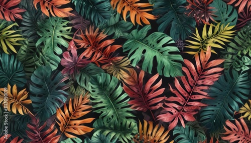 Colorful tropical leaves pattern for wallpaper or fabric design, fabric, seamless