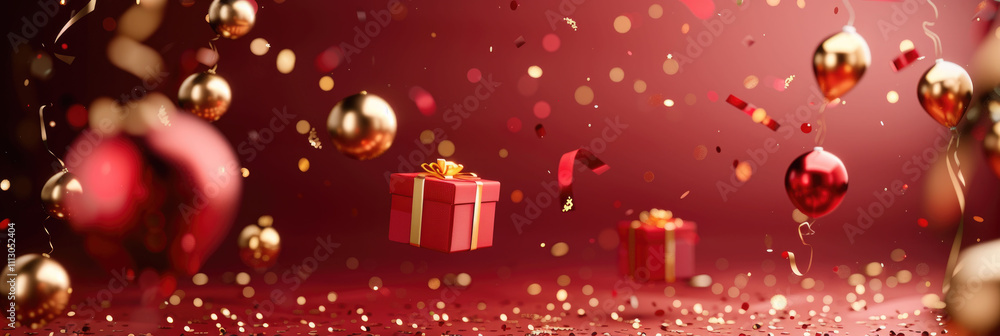 Golden particles swirling on a vibrant red background with warm light effects, creating a luxurious and celebratory atmosphere Golden particles swirling on a vibrant red background with warm light effects, creating a luxurious and celebratory atmosphere