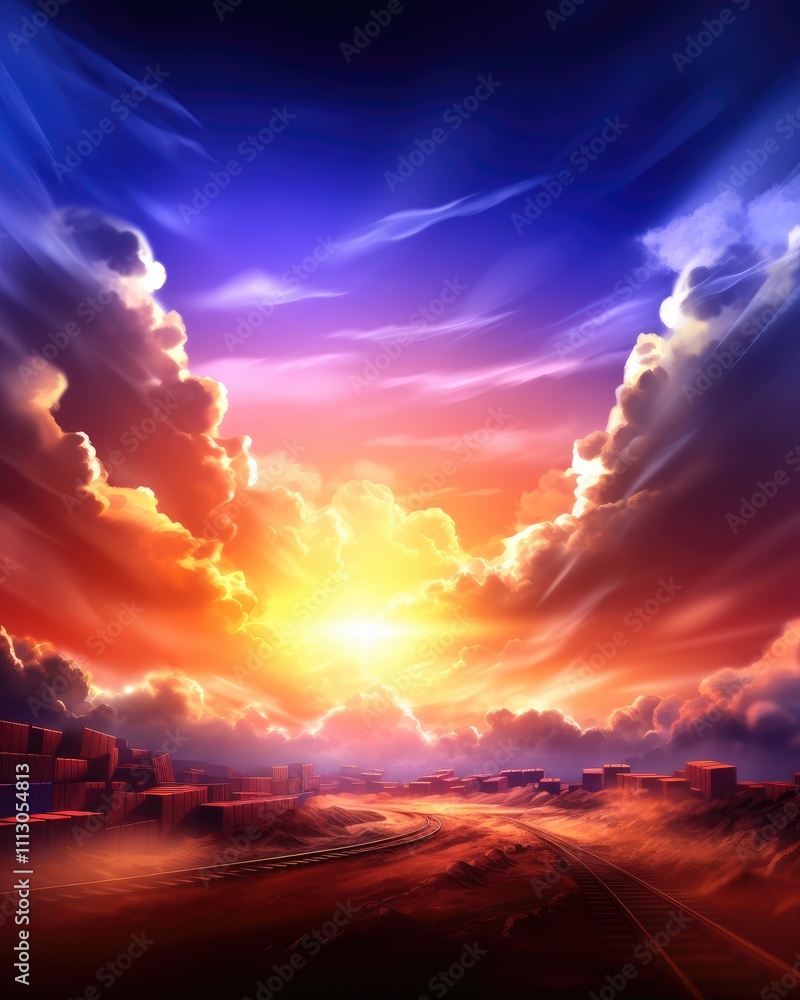 A vibrant sunset scene with dramatic clouds and a winding road, evoking a sense of adventure. A vibrant sunset scene with dramatic clouds and a winding road, evoking a sense of adventure.