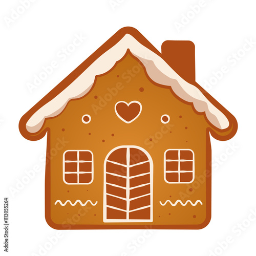 Christmas gingerbread house decorated with icing - vector illustration