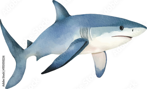 Watercolor painting of a Blue Shark, watercolor illustration, perfect for children's design