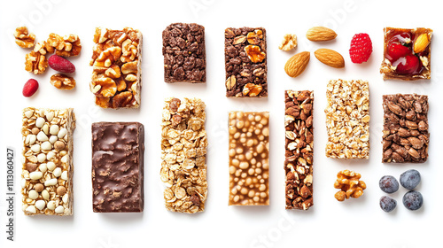 A delightful assortment of assorted healthy snack bars and an incredible nuts display