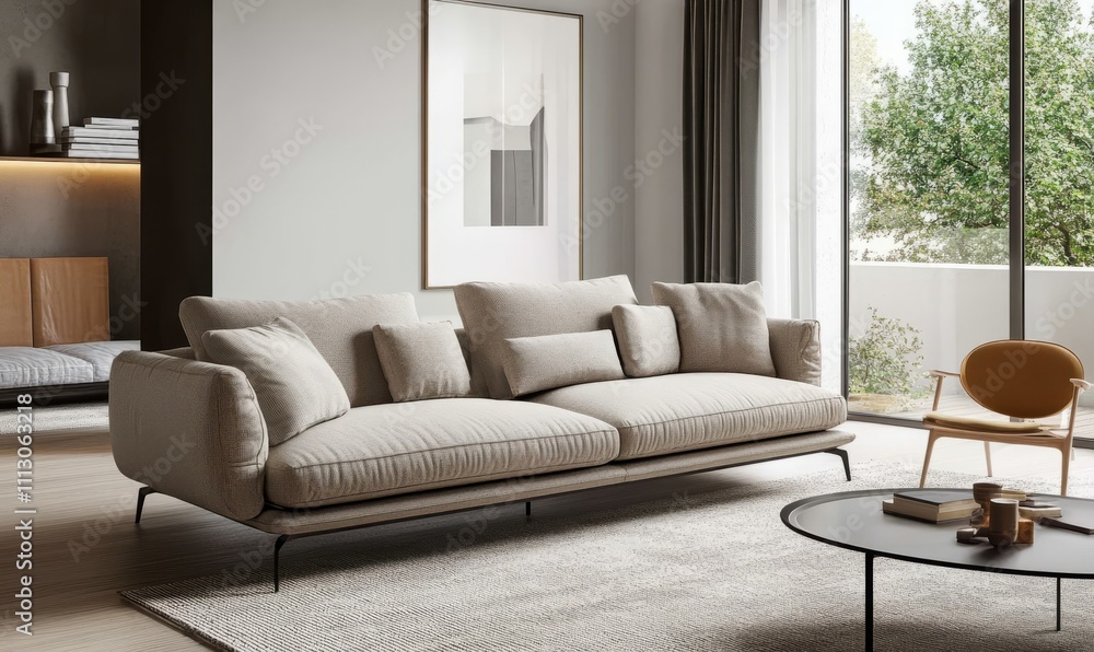 Amidst modern decor, a comfortable sofa takes center stage Amidst modern decor, a comfortable sofa takes center stage