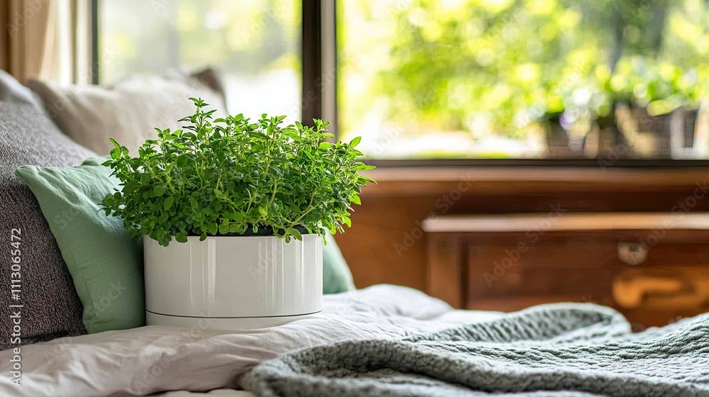 Fototapeta premium Green Indoor Plant in Bright Room with Natural Light and Cozy Decor