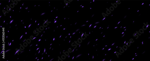 Purple fire sparks, abstract glowing embers, heat sparkles, flying flame cinder, bokeh fire texture. Vector illustration.