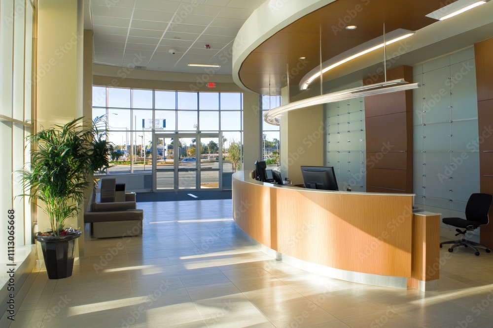 Modern reception area with a welcoming design and natural light. Modern reception area with a welcoming design and natural light.
