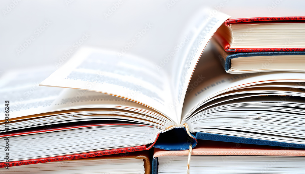 Closeup of books isolated with white highlights, png