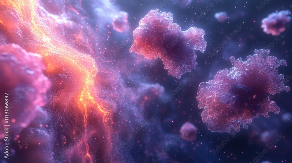 Abstract cosmic scene featuring glowing particles and vibrant colors. Abstract cosmic scene featuring glowing particles and vibrant colors.