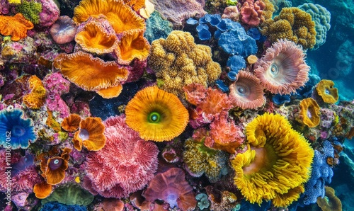 Fototapeta Naklejka Na Ścianę i Meble -  Close-up of the vibrant coral formations in Australia's Great Barrier Reef