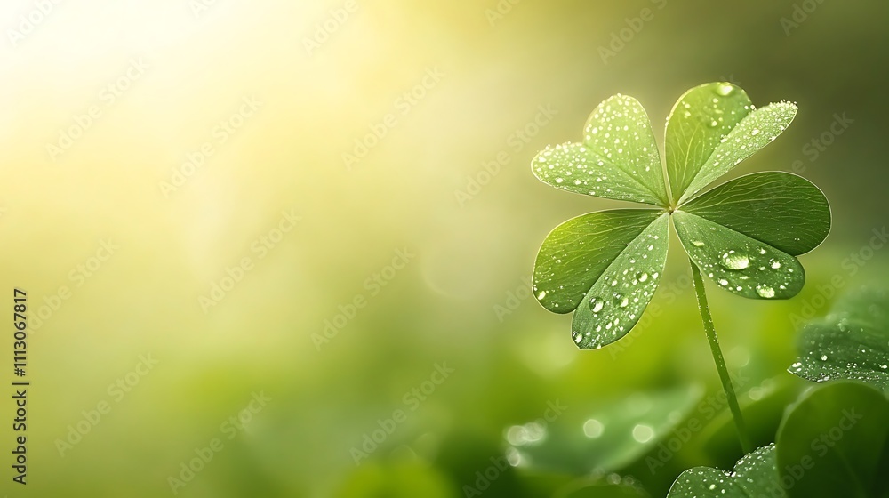 Dew-kissed four-leaf clover in sunlight. Dew-kissed four-leaf clover in sunlight.