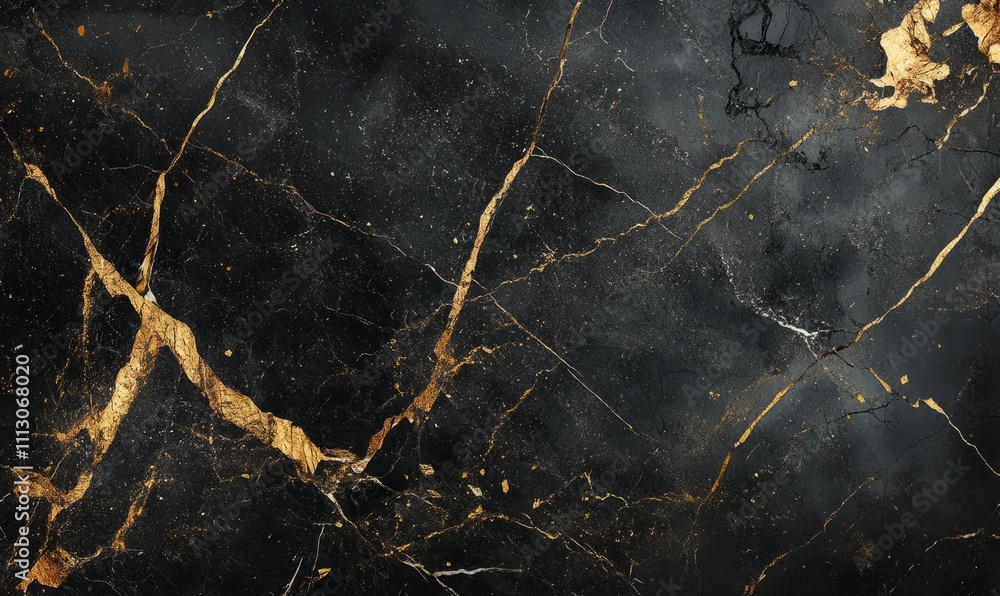 Black and gold accents enrich the dark grunge rustic marble wall Black and gold accents enrich the dark grunge rustic marble wall