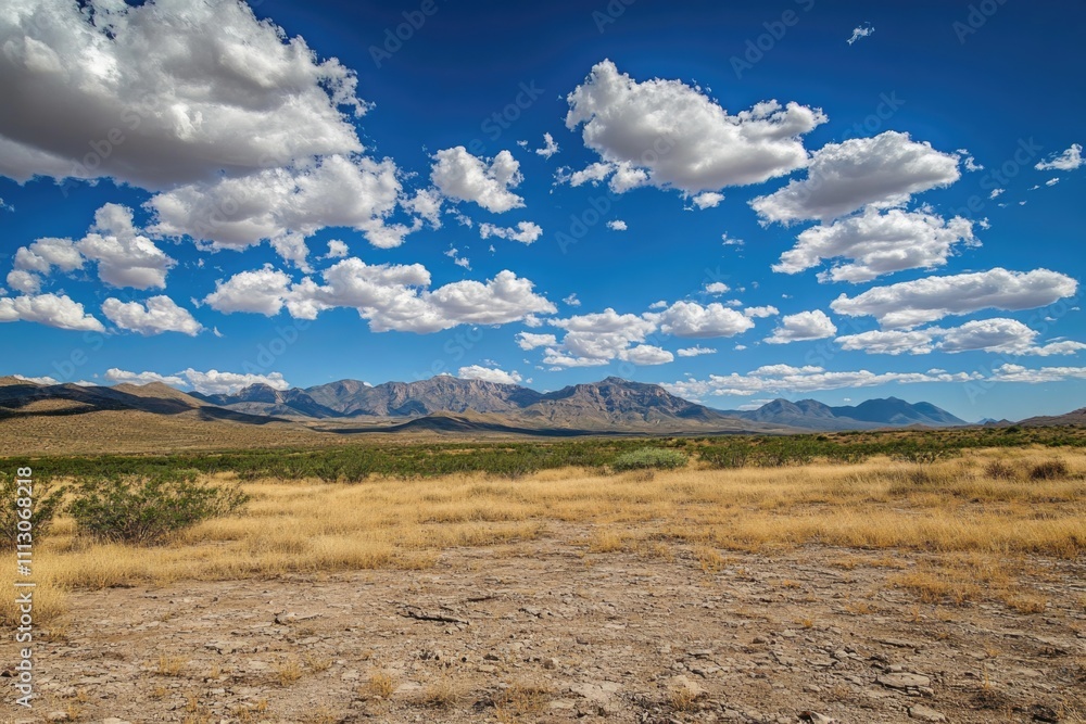 A vast desert landscape with mountains in the background under a bright blue sky filled with fluffy white clouds, showcasing the tranquility of nature. A vast desert landscape with mountains in the background under a bright blue sky filled with fluffy white clouds, showcasing the tranquility of nature.