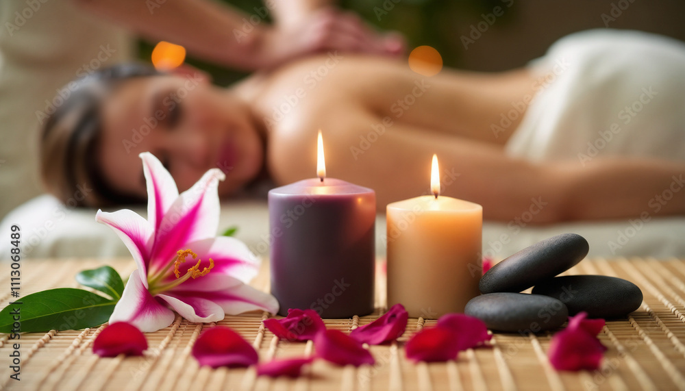 A serene spa setting featuring a tranquil massage scene with candles and petals. The ambiance speaks of relaxation, comfort, and luxury, perfect for rejuvenating the body and calming the mind.
A serene spa setting featuring a tranquil massage scene with candles and petals. The ambiance speaks of relaxation, comfort, and luxury, perfect for rejuvenating the body and calming the mind.