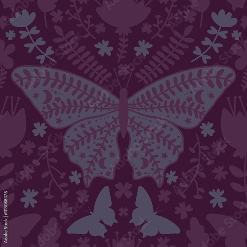 Summer animals seamless moth and butterfly pattern for wrapping paper