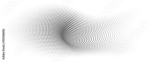Flowing Wave Dot Halftone Pattern: Curve Gradient Shape on Transparent Background. Suitable for AI, Tech, Network, Digital, Science, and Technology Themes.
