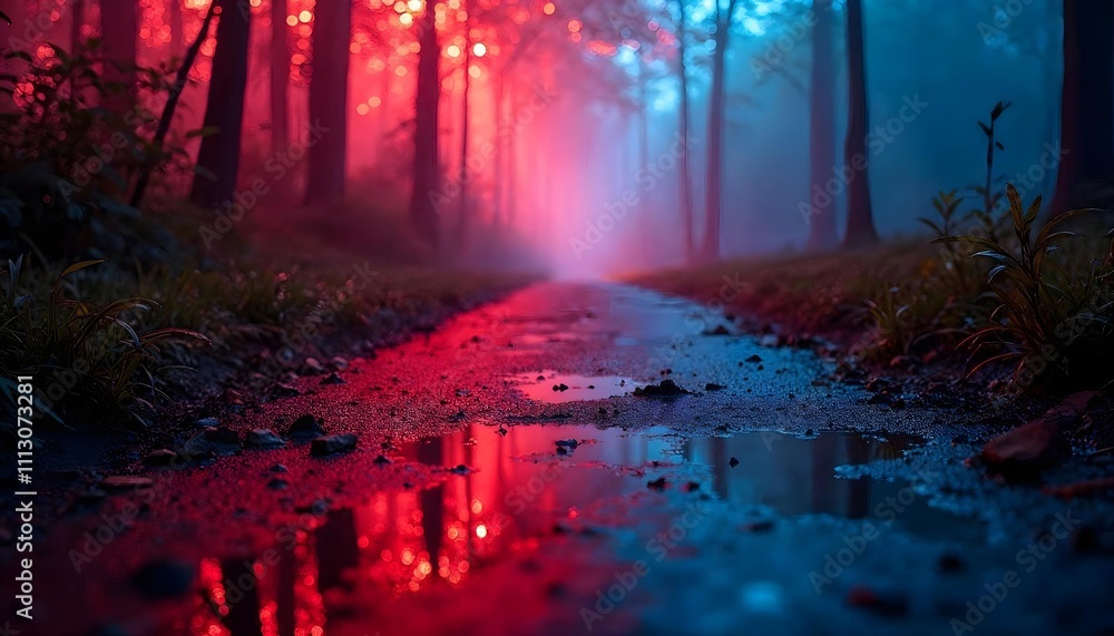 Fototapeta premium Nature, neon light reflection.The metaphor that the path is more important than the destination.