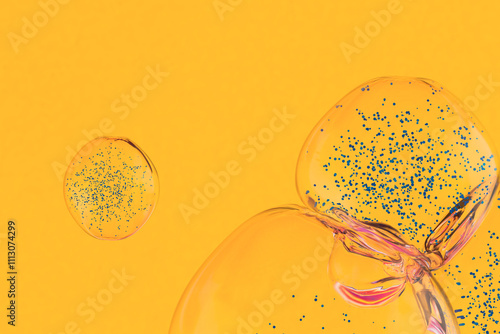 Colorful abstract bubbles filled with particles on a bright background photo