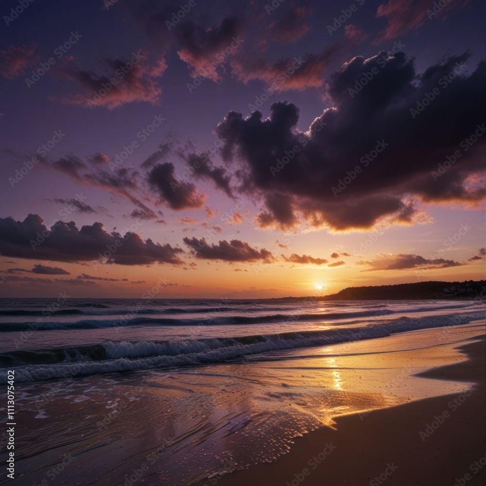 Dramatic sunset over a beach. Dramatic sunset over a beach.