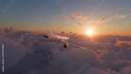 Plane in the sky above the clouds photo