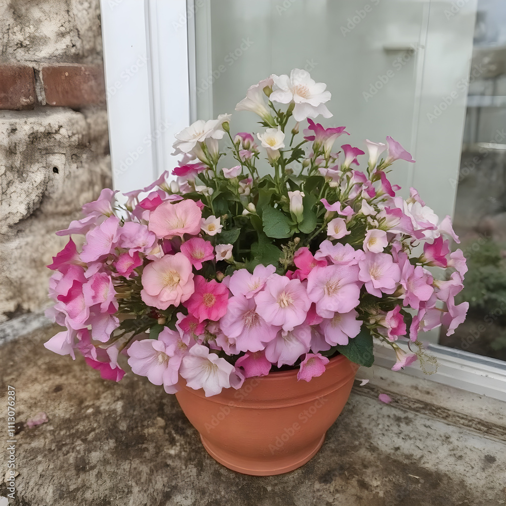 Obraz premium Una linda maceta de arcilla con una multitud de hermosas flores