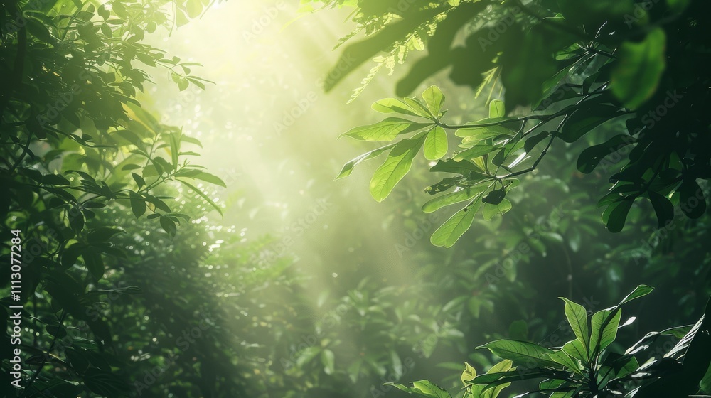 Sunbeams gently illuminate vibrant green jungle foliage, creating a serene and lush tropical forest atmosphere. . Sunbeams gently illuminate vibrant green jungle foliage, creating a serene and lush tropical forest atmosphere. .